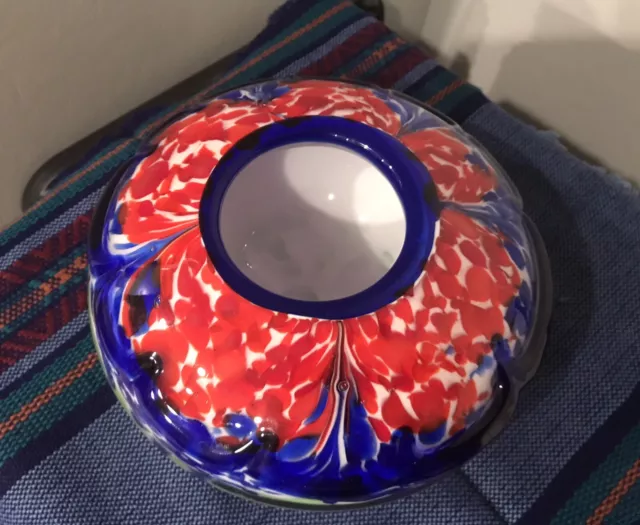 Cased Art Glass Round Vase, Gorgeous Bright Bold Colors, Thick And Heavy