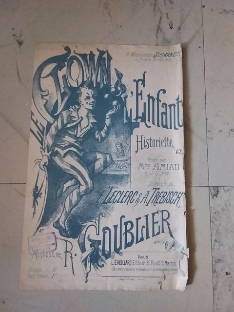 partition de musique ancienne, le clown et l'enfant crée par Mme Amiati 