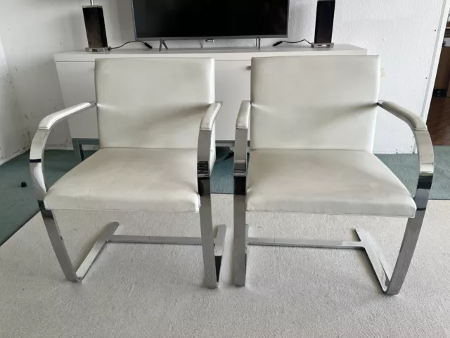 mies van der rohe BRNO chair Stuhl Armlehnstuhl Leder Creme 2 Stück