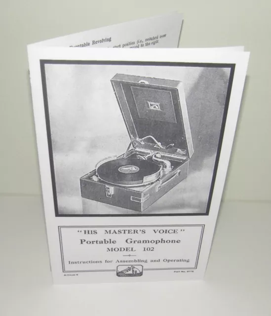 His Masters Voice HMV Portable Model 102 Gramophone Instructions  Manual