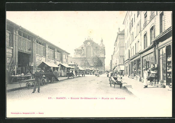 CPA Nancy, Eglise St-Sébastien, Place du Marché