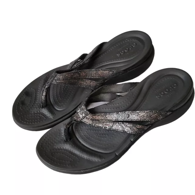 CROCS CAPRI STRAPPY Flip Flop Sandal Womens 9 Black Croslite Deep
