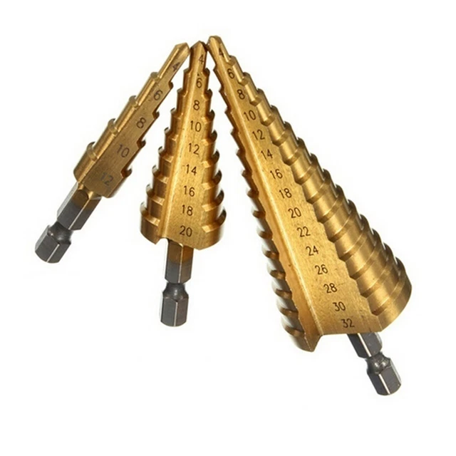 1pc Large HSS Steel Step Cone Drill Titanium Bit Hole Cutter 4-12/20/32 mm  .js