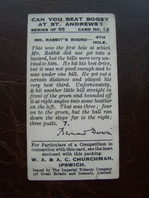 Cigarette Card : Churchman : Can You Beat Bogey At St Andrews (1916) : No 12 2