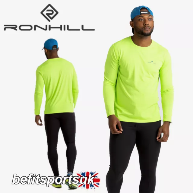 Ronhill Mens Long Sleeve Running Top Hi Viz Crew Core Dri Fit Stretch Jersey