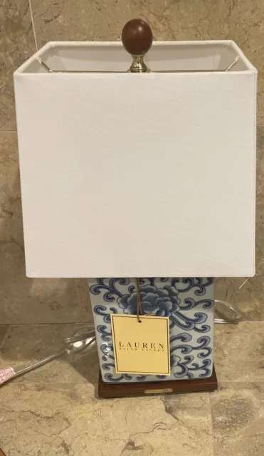 Ralph Lauren White with Blue Flowers Small Porcelain Table Lamp with Shade New