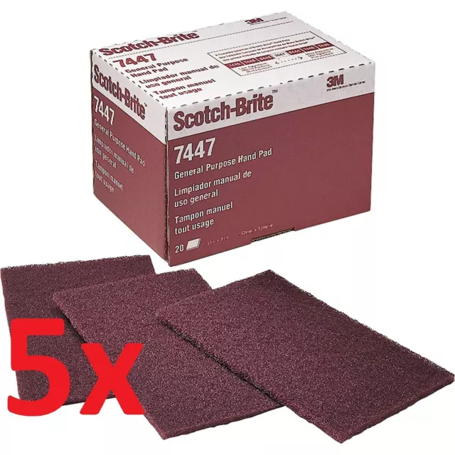 3M 0 7447+ Scotch Brite PRO Hand Pads Red 5 Pack Sanding Bodywork 320 Grit Fine