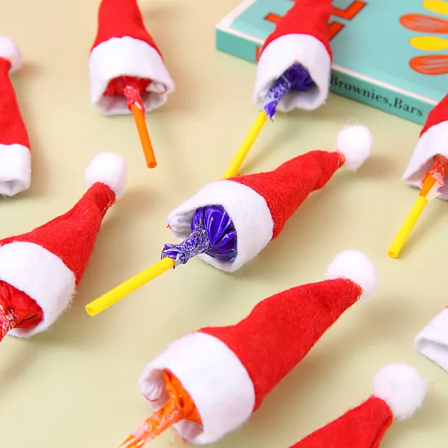 5Pcs Mini Santa Hats Christmas Wine Bottle Covers Lollipop Candy Hat Kids GifAW