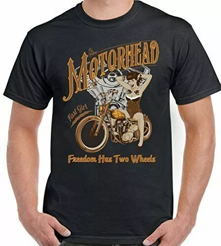 Cafe Racer T-Shirt Motorhead Libertà Ha Due Ruote Uomo Indiano Motociclista