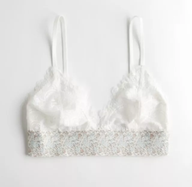 BNWT GILLY HICKS Hollister Triangle Longline Lace Bralette White