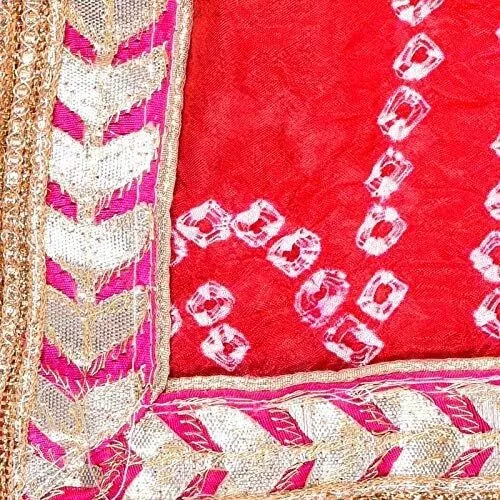 Women's Silk Jaipuri Rajasthani Bandhani Bandhej Heavy Dupatta with Gota Work