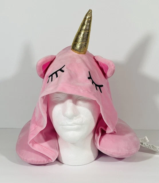 Unicorn Travel Pillow with Hoodie Adults Kids Hooded Neck Pillow Travel Sleep