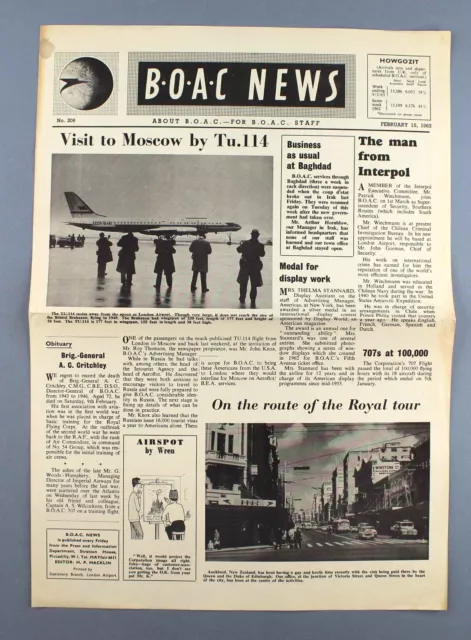 Boac News Airline Staff Zeitung Nr. 206 - 15. Februar 1963 Aeroflot Tu-114