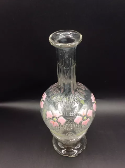 Carafe verre soufflé moulé émaillé décor floral Legras Art Nouveau accidentée 5
