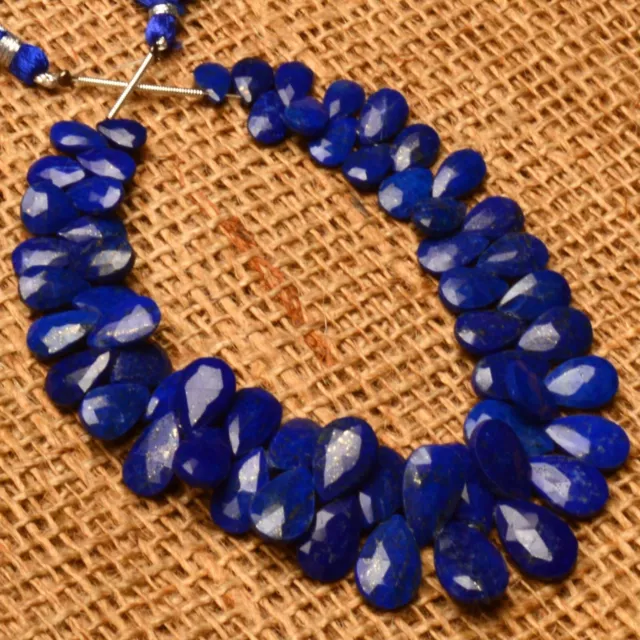Natural Lapis Lazuli Gem Faceted Pear Briolette 9x6 to 14x9 mm Size 8.5" Strand