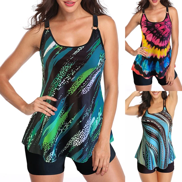 Retro Vintage Prints maillot de Bain femme Lined Tankini Sleeveless