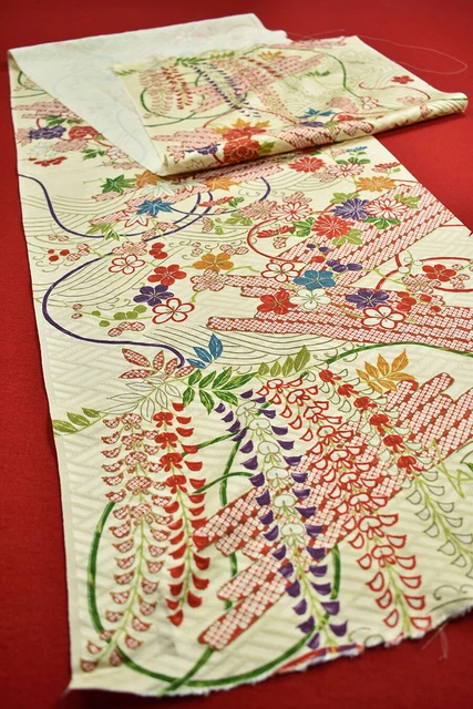 Vintage Japanese Kimono Fabric Silk Antique Boro Kusakizome Dyed 62.6"/SN71/100