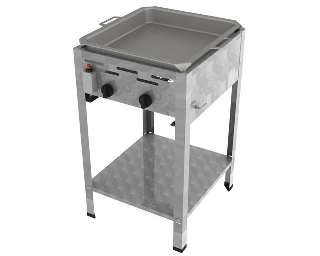 K+F Edelstahl Wurstbräter Gastro Gas Grill Imbiss 2-flammig 7,3 KW Pfanne