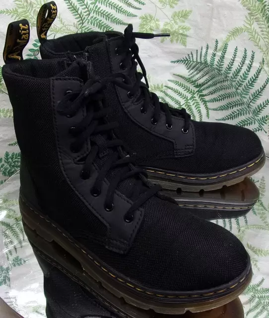 Dr. Martens Comb Poly Black Laced Ankle Boots Shoes Us Womens Sz 6 Eu 37 Uk 4