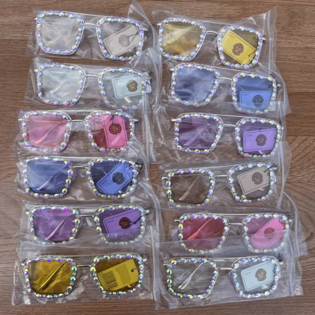 Lot of 12 Women's Oversized Crystal Sunglasses Color Lens Resale Wholesale NEW