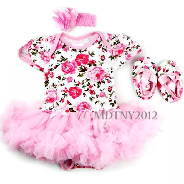 3PCS Newborn Baby Girl Outfits Clothes Romper tutu Dress Jumpsuit Bodysuit Set