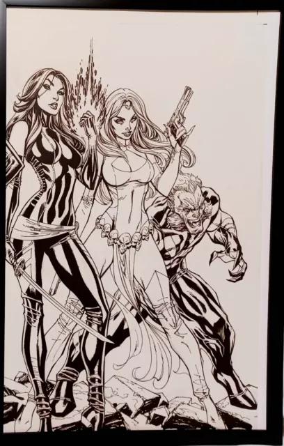 X-Men Psylocke Mystique J Scott Campbell 11x17 FRAMED Original Art Poster Marvel