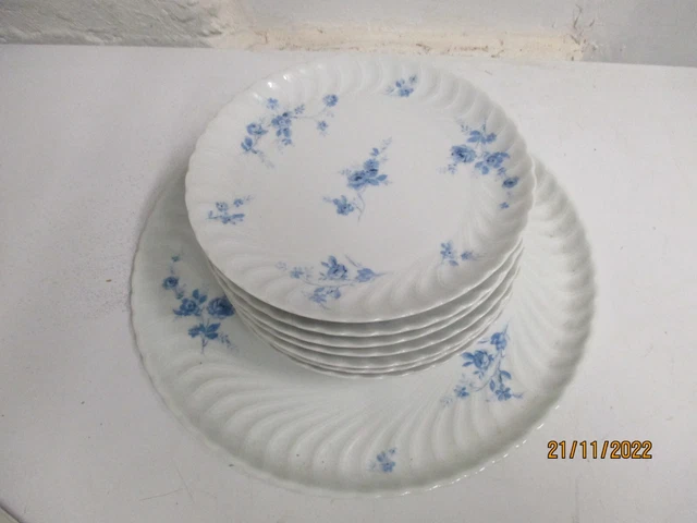 Service à dessert porcelaine de Limoges Tharaud TORSE FLEURS BLEUES no HAVILAND