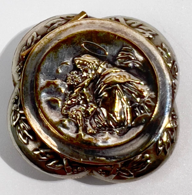Boîte à Pilule Pendentif Signée Frainier 1900 - Métal Argenté - Jeu Diabolo - Objet Décoratif Vintage Français