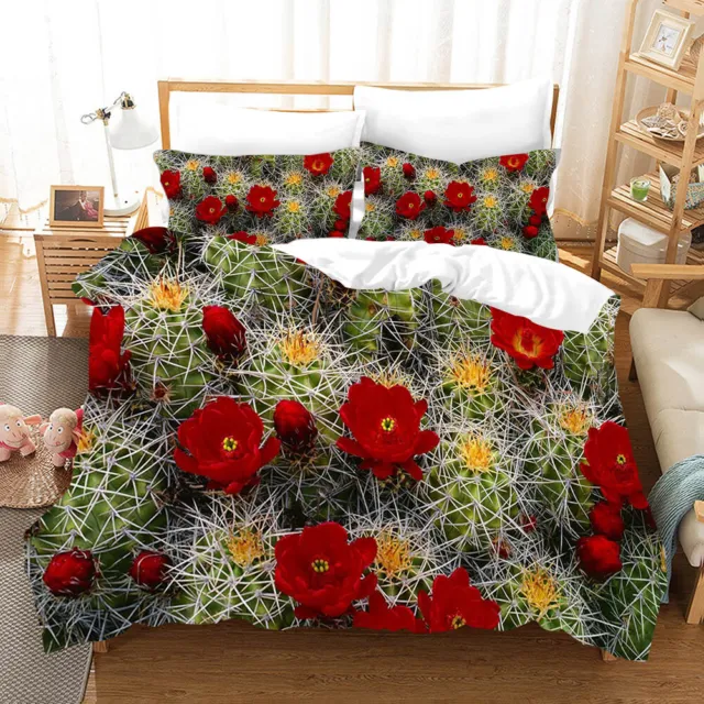 RED CACTUS FLOWERS Tropical Queen Bedding Set Duvet Quilt Comforter ...
