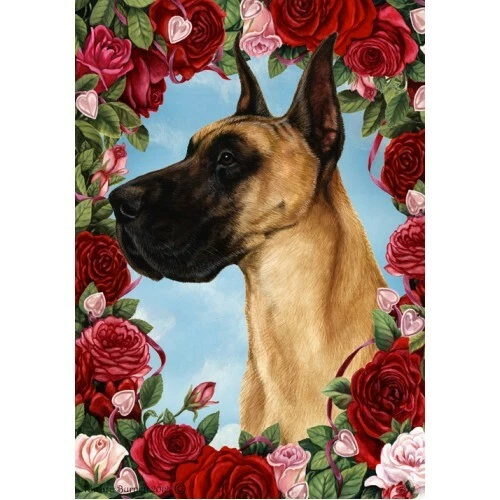 Roses Garden Flag - Fawn Great Dane 190201
