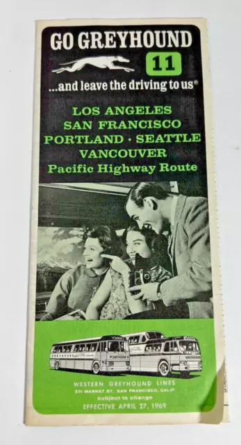 Vintage Greyhound 1969 GO GREYHOUND Bus Schedule Time Tables Pacific Hwy Route