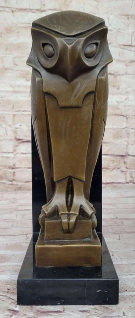 Art Déco Búho Puro Vienna Bronce Estatua Sobre Un Mármol Base Escultura Venta