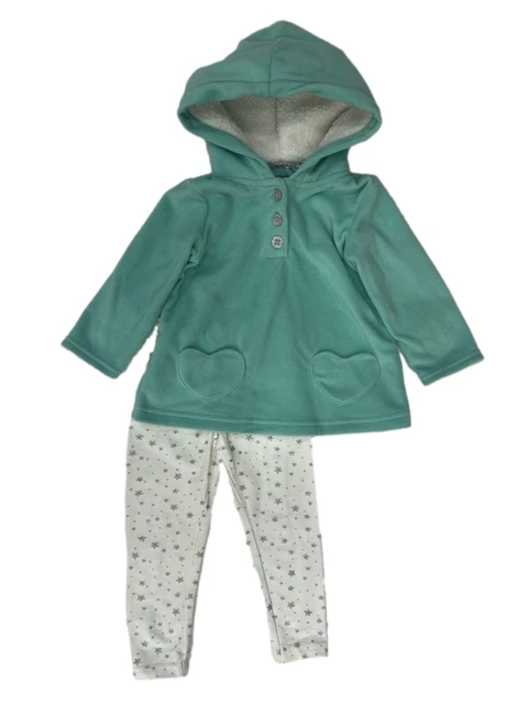 Carters Infant Girls Mint Green Fleece Hooded Up & White Star Legging Set