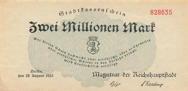 Berlin * Magistrat der Reichshauptstadt * Notgeld * 2 Millionen Mark