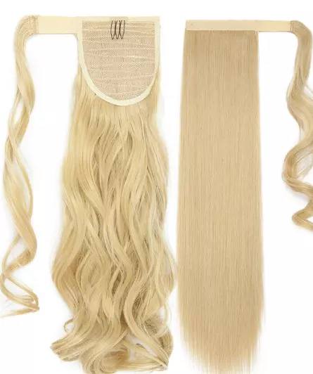 Haarverlängerung Haarteil Blond Gewellt 60cm in Pferdeschwanz Clip ca. 120g