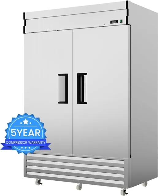 Commercial Reach-in Refrigerator Cooler Steel Stainless Solid Door 49Cu.ft New