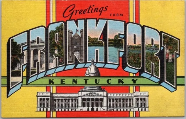 1940s FRANKFORT, Kentucky Large Letter Postcard State Capitol / KROPP Linen