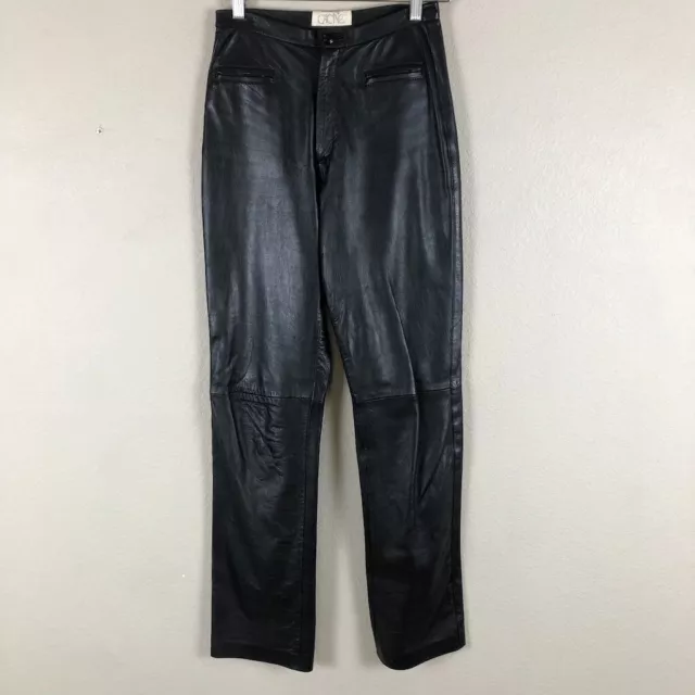Cache Pants Women X Small Black Leather Straight Leg High Rise Trouser Trendy