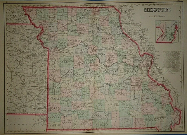 *Vintage 1883 MISSOURI Map Old Antique Original OW GRAY Atlas
