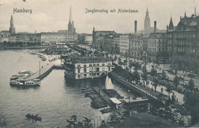 HAMBURG - Jungfernstieg mit Alsterdamm - Germany - 1909