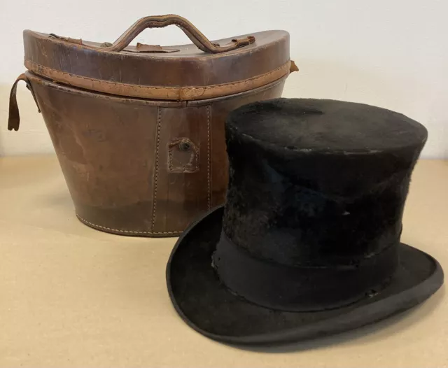Antique Bowring Arundel & Co Top Hat In Leather Box