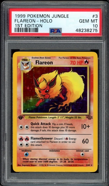 1999 Pokemon Jungle 1st Edition Flareon Holo 3/64 PSA 10 Edelsteine neuwertig 2