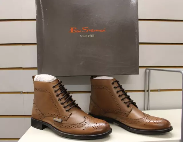 BEN SHERMAN SHINJI Burnished Tan Leather Laced Brogue Boots UK 7 EU 41 ...