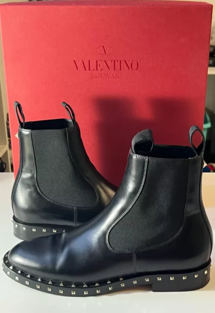 VALENTINO GARAVANI Soul Rockstud Black Leather Womens Chelsea Boots, Size 37