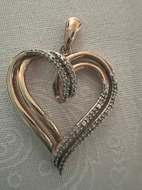 14k Rose Gold Over 925 Sterling Silver JWBR Real Diamond Heart Design Pendant