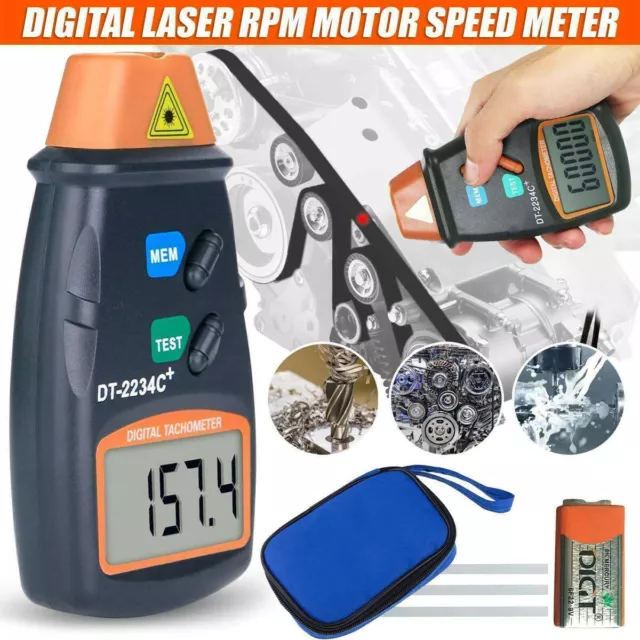 Digital Lcd Laser Tachometer - Handheld Rpm Rev Counter Tacho Kit With Case