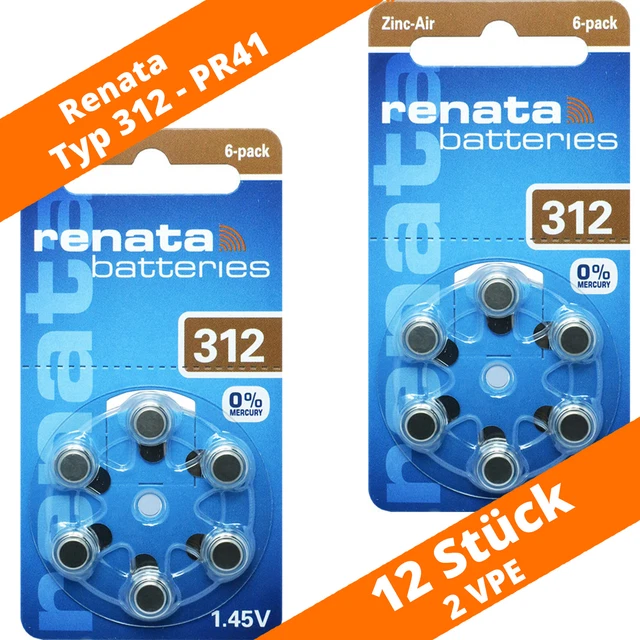 12 pilas de audífonos Renata tipo 312 PR41 audífonos audífono NUEVO marrón 2 x 6er 1,45V