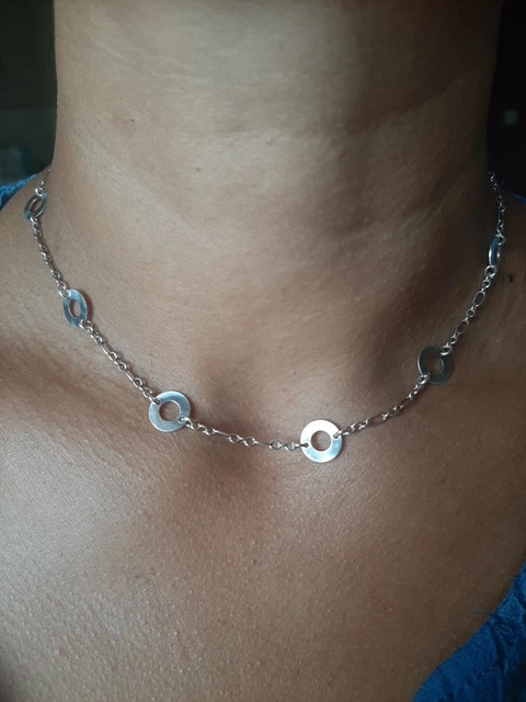 Collier/Pendentif En Argent Massif Avec Motif Cercles - Chaîne Occasion