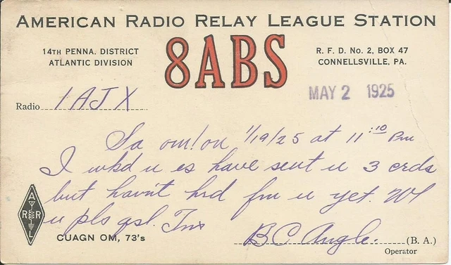 Vintage Ham Radio Qsl Cards 1925  8Abs   Connellsville, Pa.