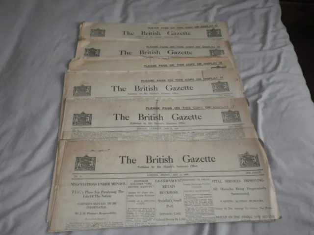 The British Gazette 1926 General Strike  Newspapers NUMBERS 3 to 8.